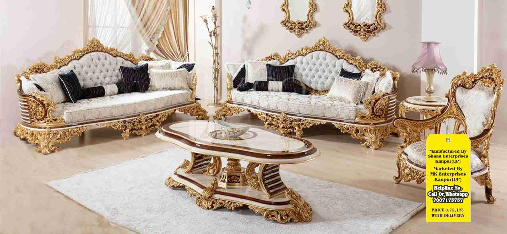 ALISHAANK Turkish Style Maharaja Premium Teakwood 6 Seater Sofa